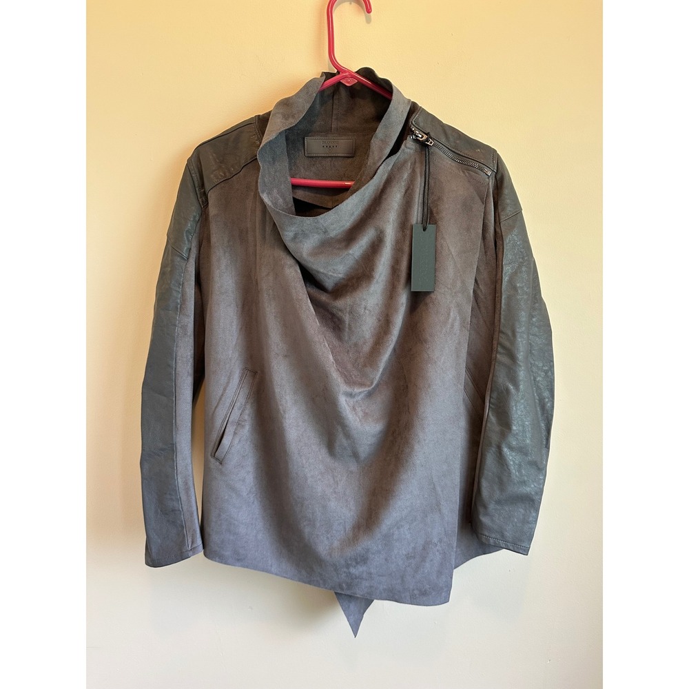 BlankNYC Faux Suede Vegan Leather Drape Front Jacket Dark Gray XS 53D-9088AP